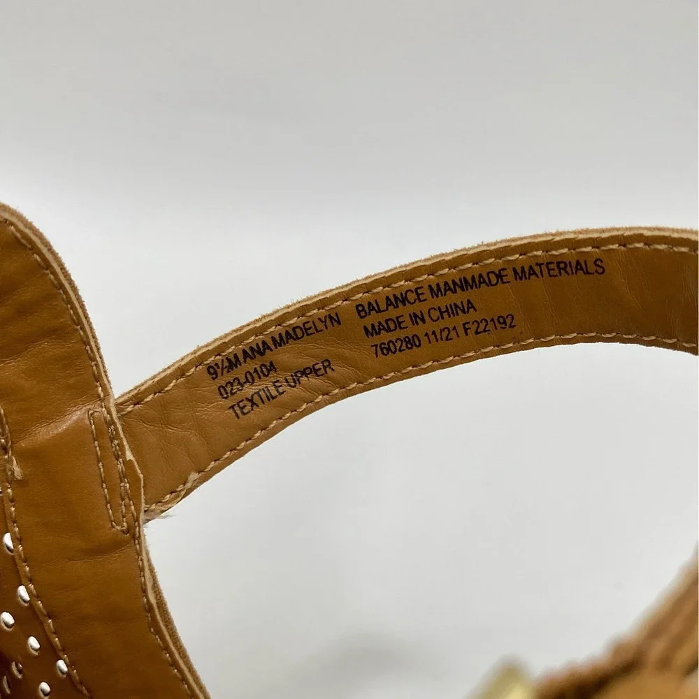 ANA Madelyn Wide Block Heel Sandals Cognac Vegan‎ Suede Womans 9.5 Peep Toe